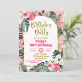 ピンクモンステラ熱帯ハワイアン誕生日パーティー 招待状 (スタンド正面)