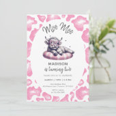 ピンクモークモーかわいい牛の女の子2nd誕生日 招待状 (スタンド正面)