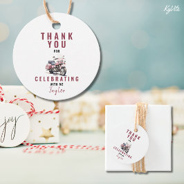 ピンクモーターバイクサークル誕生日メッセージカード フェイバータグ