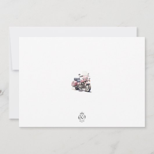ピンクモーターバイクフォト誕生日招待状 招待状 (裏面)