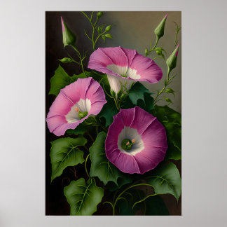 ピンクモーニンググローリーフラワーアートプリントポスター ポスター