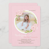 ピンクモーニンググローリー宗教的な写真招待状 招待状 (正面/裏面)