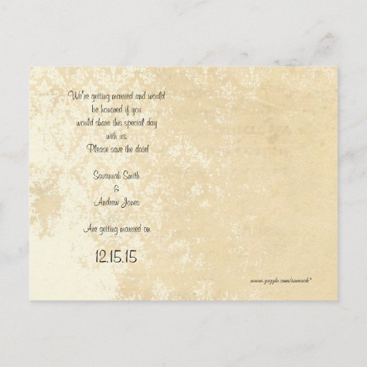 ピンクヤローハートリーフツリー結婚式の日付を保存 案内ポストカード (裏面)