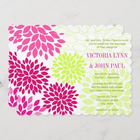 ピンクヤローフローラ菊の結婚式の招待 招待状 (正面/裏面)