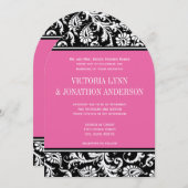 ピンクヤローモノグラムフローラダマスクウェディング 招待状 (正面/裏面)