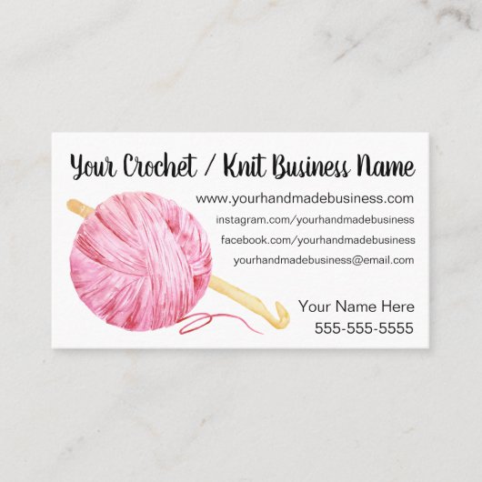 ピンクヤーンのかぎ針編み 名刺 (正面)