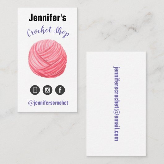 ピンクヤーンの水彩画のかぎ針編みのニット 名刺 (正面/裏面)