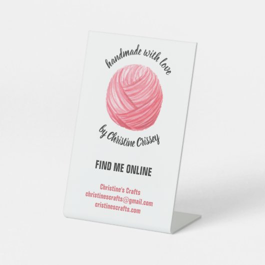 ピンクヤーンクラフトクロシェ | 編み物手製 台座サイン (正面)