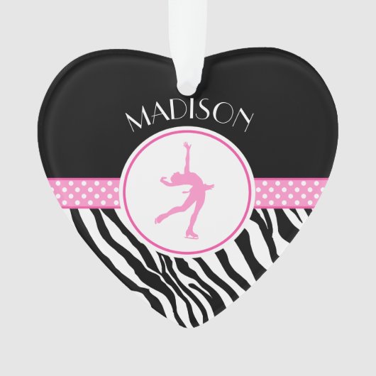ピンクユアネームゼブラプリント姿スケートで滑る オーナメント (正面)