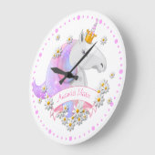 ピンクユニコーンかわいらしプリンセスベッドルーム子供部屋 ラージ壁時計 (傾斜)