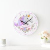 ピンクユニコーンかわいらしプリンセスベッドルーム子供部屋 ラージ壁時計 (ホーム)