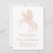 ピンクユニコーンの女の子の誕生日パーティー招待状 招待状 (正面)