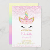 ピンクユニコーンの誕生日招待状 招待状 (正面/裏面)