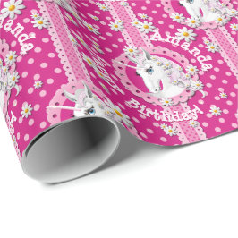 ピンクユニコーンは魔法パーソナライズされた誕生日 ラッピングペーパー