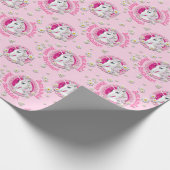 ピンクユニコーンは魔法パーソナライズされた誕生日 ラッピングペーパー (角)
