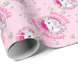 ピンクユニコーンは魔法パーソナライズされた誕生日 ラッピングペーパー