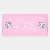 ピンクユニコーンをテーマにした誕生日パーティバナー 横断幕 (横)