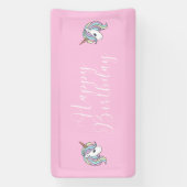 ピンクユニコーンをテーマにした誕生日パーティバナー 横断幕 (縦)