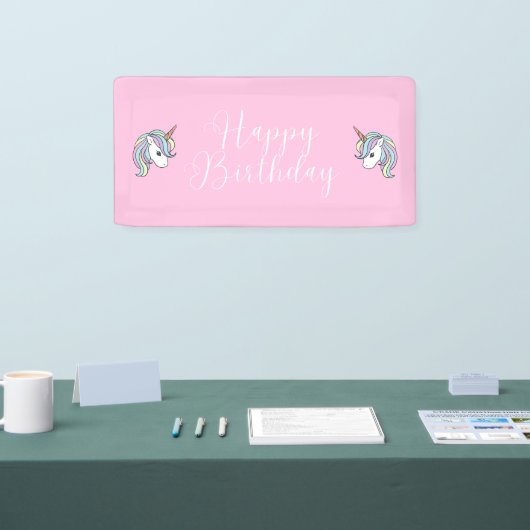 ピンクユニコーンをテーマにした誕生日パーティバナー 横断幕 (トレードショー)