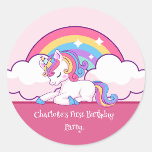 ピンクユニコーンをテーマにした誕生日パーティーの好意 ラウンドシール