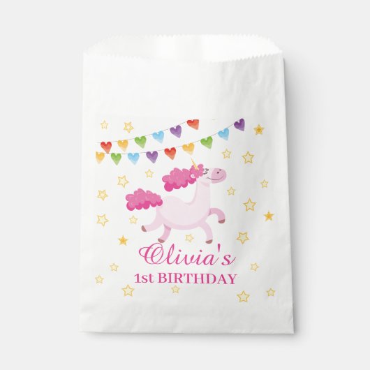 ピンクユニコーンガーリー誕生日マジカルパーティー フェイバーバッグ (正面)
