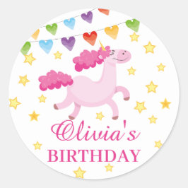 ピンクユニコーンガーリー誕生日マジカルパーティー ラウンドシール