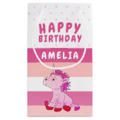 ピンクユニコーンガールハッピーバースデー スモールペーパーバッグ (裏面)