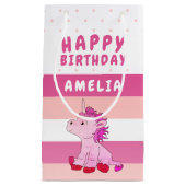 ピンクユニコーンガールハッピーバースデー スモールペーパーバッグ (正面)