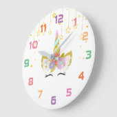 ピンクユニコーンガール子供部屋デコールウォールクロック ラージ壁時計 (傾斜)