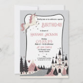 ピンクユニコーンキャッスルバースデーパーティー 招待状 (正面)