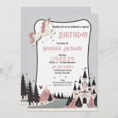 ピンクユニコーンキャッスルバースデーパーティー 招待状 (正面/裏面)