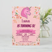 ピンクユニコーングリッターコンフェッティ誕生日パーティー 招待状 (スタンド正面)