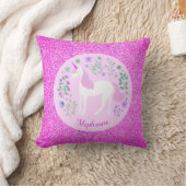 ピンクユニコーングリッターパーソナライズされた名 クッション (ブランケット)