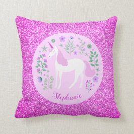 ピンクユニコーングリッターパーソナライズされた名 クッション