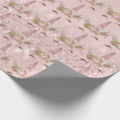 ピンクユニコーングリッターフローラ金ゴールド赤面スウィート16th ラッピングペーパー (角)