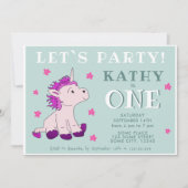 ピンクユニコーンスターズワンバースデーパーティー 招待状 (正面)