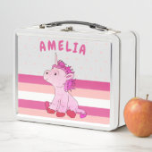 ピンクユニコーンストライプ水玉模様ガール  メタルランチボックス (インサイチュ)