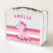 ピンクユニコーンストライプ水玉模様ガール  メタルランチボックス (裏面)