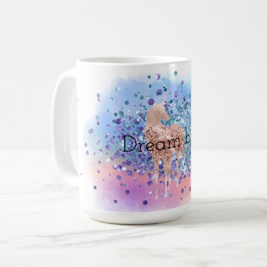 ピンクユニコーンスパークルパープルアクアグリッター紙吹雪 コーヒーマグカップ (正面左)