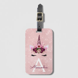ピンクユニコーンスパークルプリンセスモノグラム名 ラゲッジタグ
