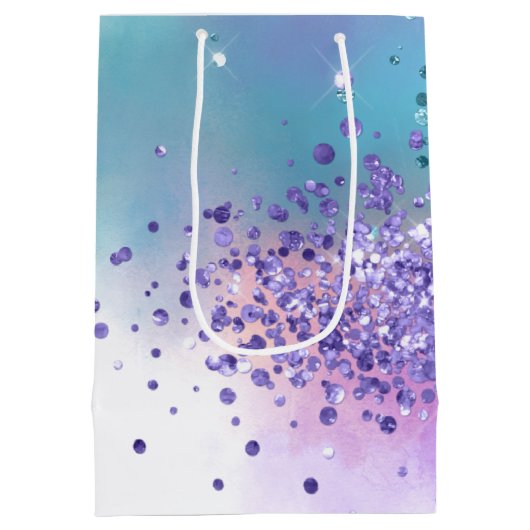 ピンクユニコーンスパープルアクアグリッター紙吹雪 ミディアムペーパーバッグ (裏面)