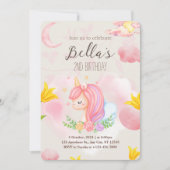 ピンクユニコーンセカンド誕生日招待状 招待状 (正面)