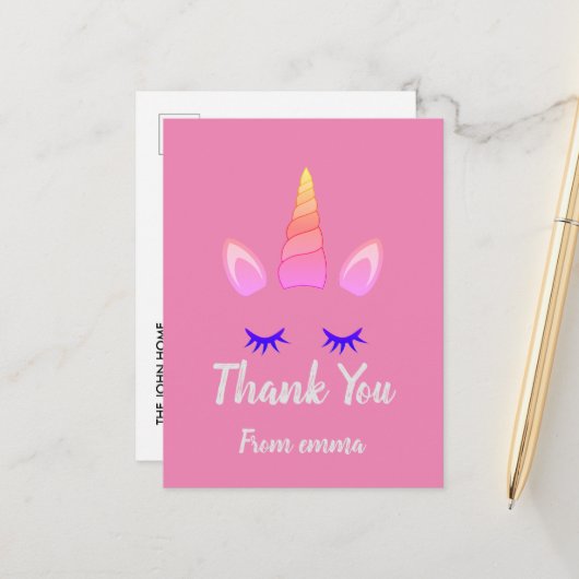 ピンクユニコーンテーマ誕生日はがき ポストカード (正面/裏面インサイチュ)