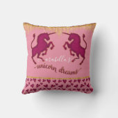 ピンクユニコーンドリームwハート金ゴールドグリッター名 クッション (裏面)