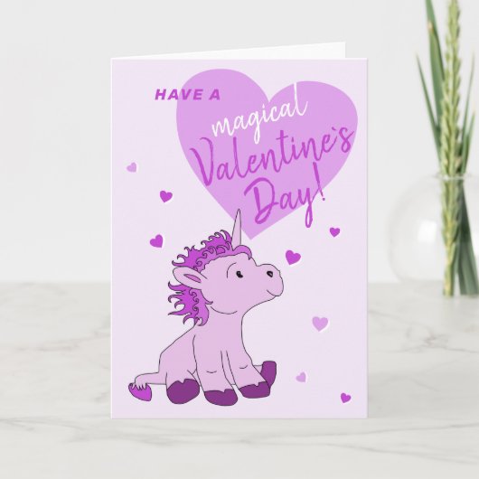 ピンクユニコーンハートキッズクラスルームバレンタインデー シーズンカード (正面)
