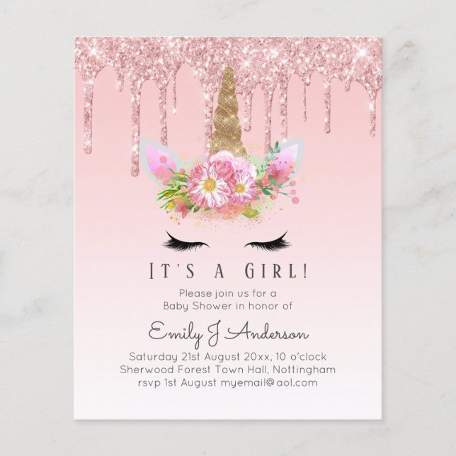 ピンクユニコーンバラ金ゴールドドリッピンググリッターベビーガール (正面)