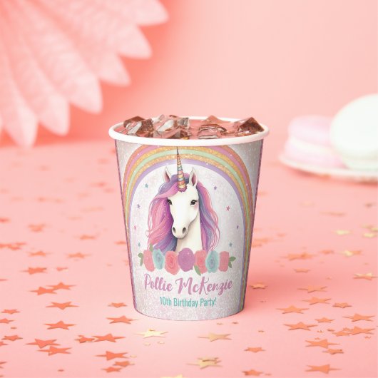 ピンクユニコーンバラ&レインボーバースデーパーティー 紙コップ (インサイチュ)