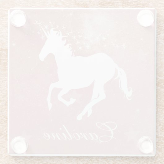 ピンクユニコーンパーソナライズされたガラスコースター ガラスコースター (裏面)