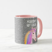 ピンクユニコーンパーソナライズされたパステルグリッターレインボー マグカップ (正面右)