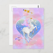 ピンクユニコーンパーソナライズされたプリンセスはがき ポストカード (正面/裏面)